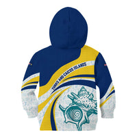 Turks and Caicos Islands Kid Hoodie with Sea Shell Graphic and Yellow Blue Wave Design - Wonder Print Shop