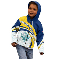 Turks and Caicos Islands Kid Hoodie with Sea Shell Graphic and Yellow Blue Wave Design - Wonder Print Shop