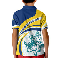 Turks and Caicos Islands Kid Polo Shirt with Sea Shell Graphic and Yellow Blue Wave Design - Wonder Print Shop