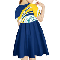 Turks and Caicos Islands Kid Short Sleeve Dress with Sea Shell Graphic and Yellow Blue Wave Design - Wonder Print Shop