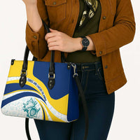 Turks and Caicos Islands Leather Bag with Sea Shell Graphic and Yellow Blue Wave Design - Wonder Print Shop