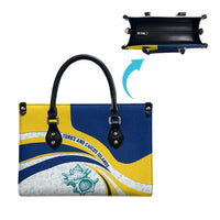 Turks and Caicos Islands Leather Bag with Sea Shell Graphic and Yellow Blue Wave Design - Wonder Print Shop