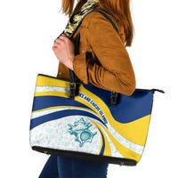 Turks and Caicos Islands Leather Tote Bag with Sea Shell Graphic and Yellow Blue Wave Design - Wonder Print Shop