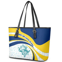 Turks and Caicos Islands Leather Tote Bag with Sea Shell Graphic and Yellow Blue Wave Design - Wonder Print Shop