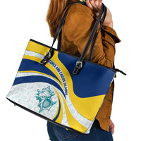 Turks and Caicos Islands Leather Tote Bag with Sea Shell Graphic and Yellow Blue Wave Design - Wonder Print Shop