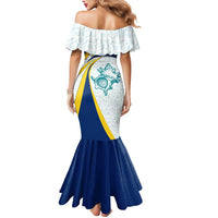 Turks and Caicos Islands Mermaid Dress with Sea Shell Graphic and Yellow Blue Wave Design - Wonder Print Shop