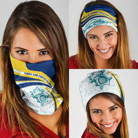 Turks and Caicos Islands Neck Gaiter with Sea Shell Graphic and Yellow Blue Wave Design - Wonder Print Shop