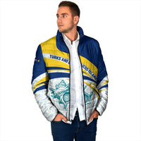 Turks and Caicos Islands Padded Jacket with Sea Shell Graphic and Yellow Blue Wave Design - Wonder Print Shop