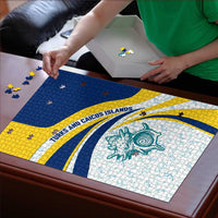 Turks and Caicos Islands Puzzle with Sea Shell Graphic and Yellow Blue Wave Design - Wonder Print Shop