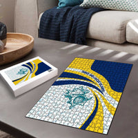 Turks and Caicos Islands Puzzle with Sea Shell Graphic and Yellow Blue Wave Design - Wonder Print Shop