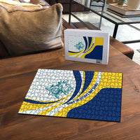 Turks and Caicos Islands Puzzle with Sea Shell Graphic and Yellow Blue Wave Design - Wonder Print Shop