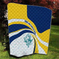 Turks and Caicos Islands Quilt with Sea Shell Graphic and Yellow Blue Wave Design - Wonder Print Shop