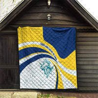 Turks and Caicos Islands Quilt with Sea Shell Graphic and Yellow Blue Wave Design - Wonder Print Shop