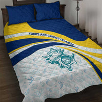 Turks and Caicos Islands Quilt Bed Set with Sea Shell Graphic and Yellow Blue Wave Design - Wonder Print Shop
