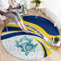 Turks and Caicos Islands Round Carpet with Sea Shell Graphic and Yellow Blue Wave Design - Wonder Print Shop