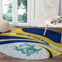 Turks and Caicos Islands Round Carpet with Sea Shell Graphic and Yellow Blue Wave Design - Wonder Print Shop