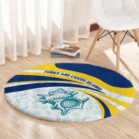 Turks and Caicos Islands Round Carpet with Sea Shell Graphic and Yellow Blue Wave Design - Wonder Print Shop