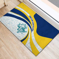 Turks and Caicos Islands Rubber Doormat with Sea Shell Graphic and Yellow Blue Wave Design - Wonder Print Shop