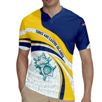 Turks and Caicos Islands Rugby Jersey with Sea Shell Graphic and Yellow Blue Wave Design - Wonder Print Shop