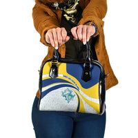 Turks and Caicos Islands Shoulder Handbag with Sea Shell Graphic and Yellow Blue Wave Design - Wonder Print Shop