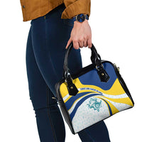 Turks and Caicos Islands Shoulder Handbag with Sea Shell Graphic and Yellow Blue Wave Design - Wonder Print Shop
