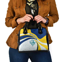Turks and Caicos Islands Shoulder Handbag with Sea Shell Graphic and Yellow Blue Wave Design - Wonder Print Shop