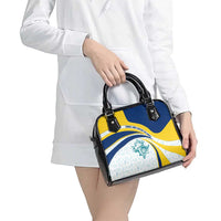 Turks and Caicos Islands Shoulder Handbag with Sea Shell Graphic and Yellow Blue Wave Design - Wonder Print Shop