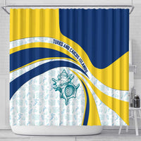 Turks and Caicos Islands Shower Curtain with Sea Shell Graphic and Yellow Blue Wave Design - Wonder Print Shop