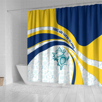 Turks and Caicos Islands Shower Curtain with Sea Shell Graphic and Yellow Blue Wave Design - Wonder Print Shop