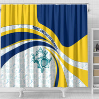 Turks and Caicos Islands Shower Curtain with Sea Shell Graphic and Yellow Blue Wave Design - Wonder Print Shop