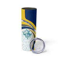 Turks and Caicos Islands Skinny Tumbler with Sea Shell Graphic and Yellow Blue Wave Design - Wonder Print Shop