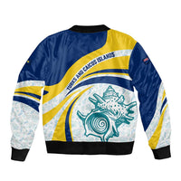 Turks and Caicos Islands Sleeve Zip Bomber Jacket with Sea Shell Graphic and Yellow Blue Wave Design - Wonder Print Shop