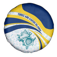 Turks and Caicos Islands Spare Tire Cover with Sea Shell Graphic and Yellow Blue Wave Design - Wonder Print Shop