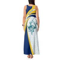 Turks and Caicos Islands Tank Maxi Dress with Sea Shell Graphic and Yellow Blue Wave Design - Wonder Print Shop