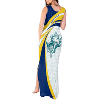 Turks and Caicos Islands Tank Maxi Dress with Sea Shell Graphic and Yellow Blue Wave Design - Wonder Print Shop