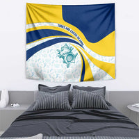 Turks and Caicos Islands Tapestry with Sea Shell Graphic and Yellow Blue Wave Design - Wonder Print Shop