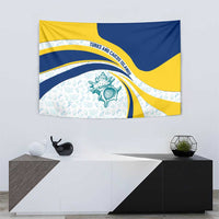 Turks and Caicos Islands Tapestry with Sea Shell Graphic and Yellow Blue Wave Design - Wonder Print Shop