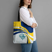 Turks and Caicos Islands Tote Bag with Sea Shell Graphic and Yellow Blue Wave Design - Wonder Print Shop