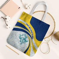 Turks and Caicos Islands Tote Bag with Sea Shell Graphic and Yellow Blue Wave Design - Wonder Print Shop