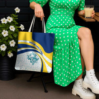 Turks and Caicos Islands Tote Bag with Sea Shell Graphic and Yellow Blue Wave Design - Wonder Print Shop