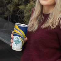 Turks and Caicos Islands Tumbler Cup with Sea Shell Graphic and Yellow Blue Wave Design - Wonder Print Shop