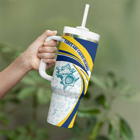 Turks and Caicos Islands Tumbler With Handle with Sea Shell Graphic and Yellow Blue Wave Design - Wonder Print Shop