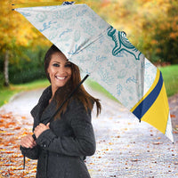 Turks and Caicos Islands Umbrella with Sea Shell Graphic and Yellow Blue Wave Design - Wonder Print Shop