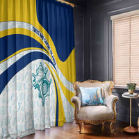 Turks and Caicos Islands Window Curtain with Sea Shell Graphic and Yellow Blue Wave Design - Wonder Print Shop