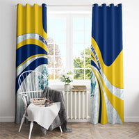 Turks and Caicos Islands Window Curtain with Sea Shell Graphic and Yellow Blue Wave Design - Wonder Print Shop