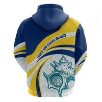 Turks and Caicos Islands Zip Hoodie with Sea Shell Graphic and Yellow Blue Wave Design - Wonder Print Shop
