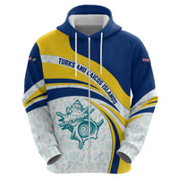 Turks and Caicos Islands Zip Hoodie with Sea Shell Graphic and Yellow Blue Wave Design - Wonder Print Shop