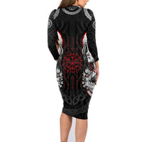 Viking Shieldmaiden Family Matching Long Sleeve Bodycon Dress and Hawaiian Shirt with Viking Compass Vegvisir - Wonder Print Shop