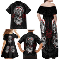 Viking Shieldmaiden Family Matching Off Shoulder Maxi Dress and Hawaiian Shirt with Viking Compass Vegvisir - Wonder Print Shop