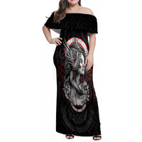 Viking Shieldmaiden Family Matching Off Shoulder Maxi Dress and Hawaiian Shirt with Viking Compass Vegvisir - Wonder Print Shop